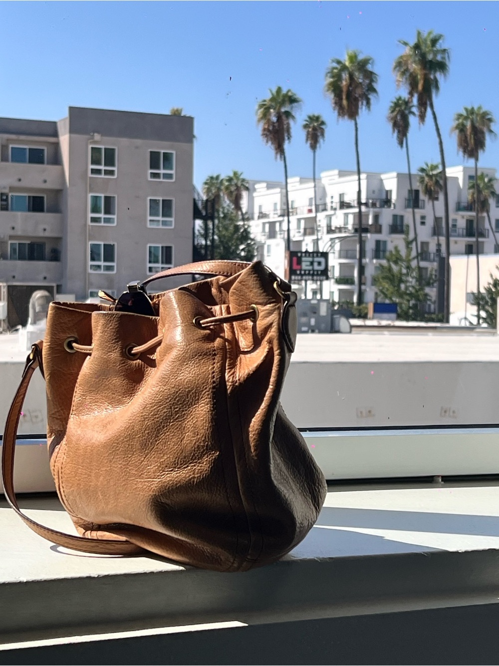 J. Crew Brown Leather Drawstring Shoulder Bag